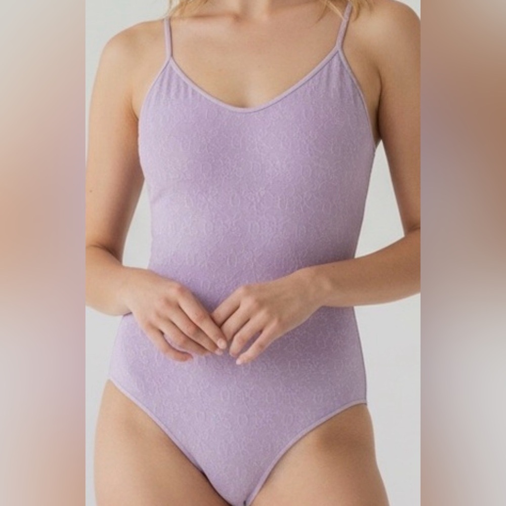NWT Vintage Christian Dior Monogrammed w Print Lavender Lace Bodysuit - Picture 2 of 13
